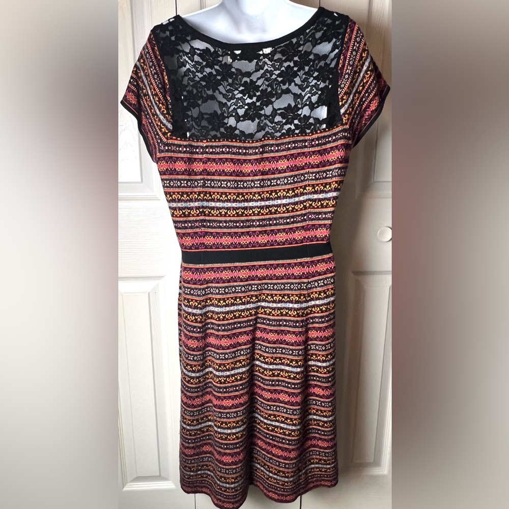 SPARROW Anthropologie Sweater Dress Boho Lace Cap Sleeve Orange Black Large - Picture 3 of 11